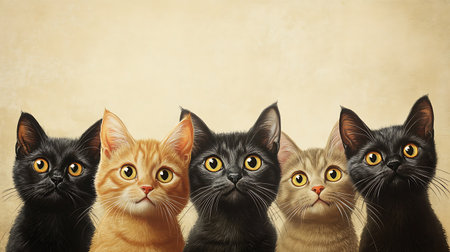 Group of cats with different color eyes in front of a grunge backgroundの素材