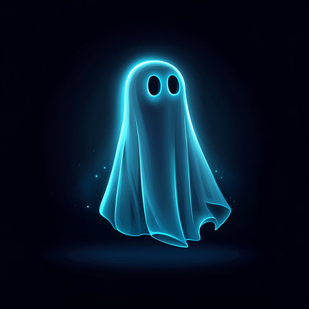 Glowing neon ghost on a dark background. Halloween vector illustration.の素材