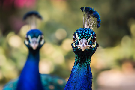 Peacock in the park, close up of head and neckの素材