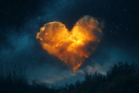 Heart shaped cloud in the night sky with stars. 3d renderingの素材