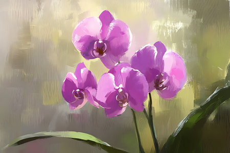 Watercolor painting of purple orchid flowers on grunge background.の素材