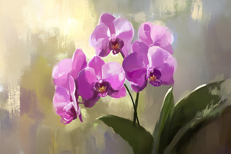 Beautiful purple orchids in watercolor painting on canvas.の素材