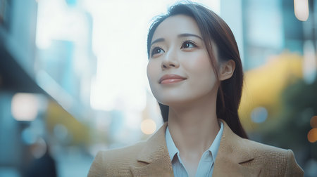 Beautiful asian businesswoman smile and relax in the city.の素材