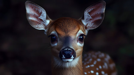 Fawn portrait, forest background, wildlife closeup, natureの素材