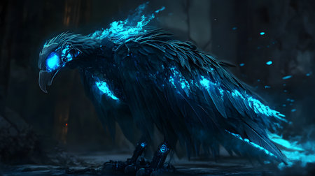 Glowing raven, dark forest, fantasy art, game assetの素材