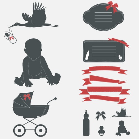 Baby shower set. Silhouette design elements, designers toolkit. Made vector illustrationのイラスト素材