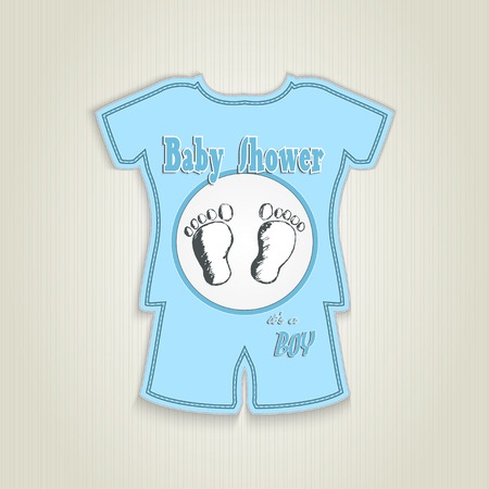 Card in the form of clothing. Baby shower invitation with baby feetのイラスト素材