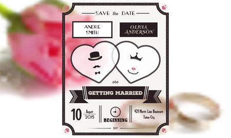 Wedding invitation. Vintage card the template. Flat vector illustration.のイラスト素材