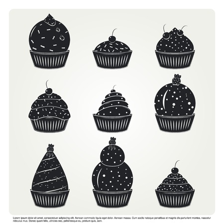 A set of delicious pastries cupcake. Flat illustrationのイラスト素材