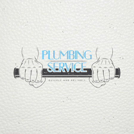 Plumbing service. Home repairs. Repair and maintenance of buildings. Monochrome typographic labels, stickers, logos and badges. Flat vector illustrationのイラスト素材