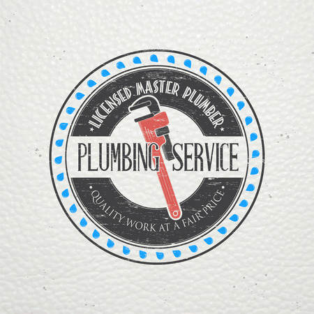 Plumbing service. Home repairs. Repair and maintenance of buildings. Monochrome typographic labels, stickers, logos and badges. Flat vector illustrationのイラスト素材