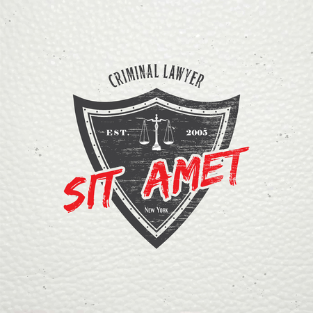 Lawyer services. Law office. The judge, the district attorney, the lawyer of vintage labels. Old retro vintage grunge. Typographic labels, stickers, logos and badges. Flat vector illustrationのイラスト素材