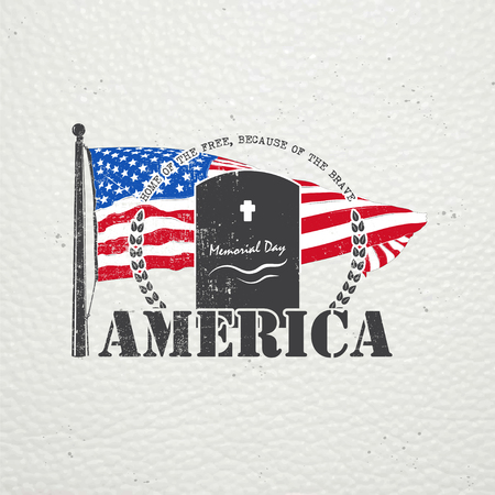 Happy Memorial day set. The celebration of patriotic celebration of America. Detailed elements. Old retro vintage grunge. Scratched, damaged, dirty effect.のイラスト素材