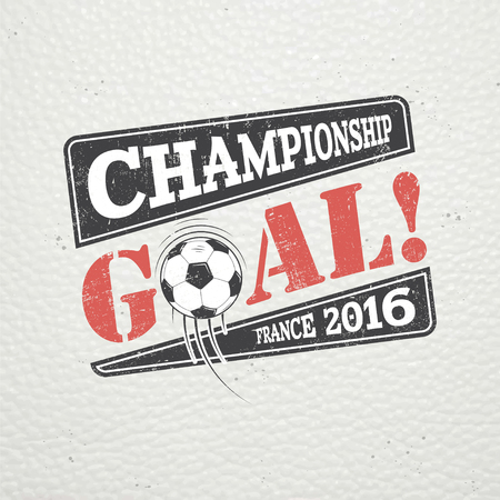 Football Championship of France. Soccer time. Detailed elements. Old retro vintage grunge. Scratched, damaged, dirty effect. Typographic labels, stickers, logos and badges. Flat vector illustrationのイラスト素材