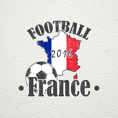 Football Championship of France. Soccer time. Detailed elements. Old retro vintage grunge. Scratched, damaged, dirty effect. Typographic labels, stickers, logos and badges. Flat vector illustrationのイラスト素材