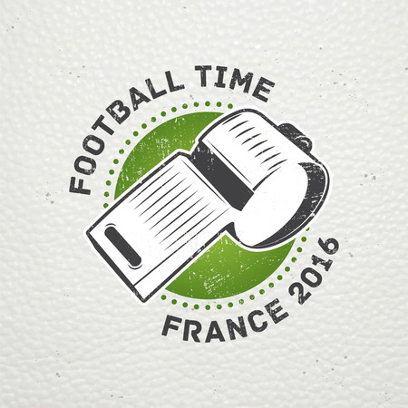 Football Championship of France. Soccer time. Detailed elements. Old retro vintage grunge. Scratched, damaged, dirty effect. Typographic labels, stickers, logos and badges. Flat vector illustrationのイラスト素材