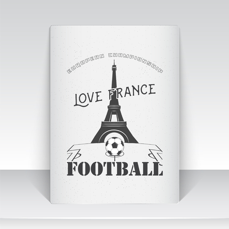 Football Championship of France. Soccer time. Detailed elements. Old retro vintage grunge. Scratched, damaged, dirty effect. Typographic labels, stickers and badges. Flat vector illustrationのイラスト素材