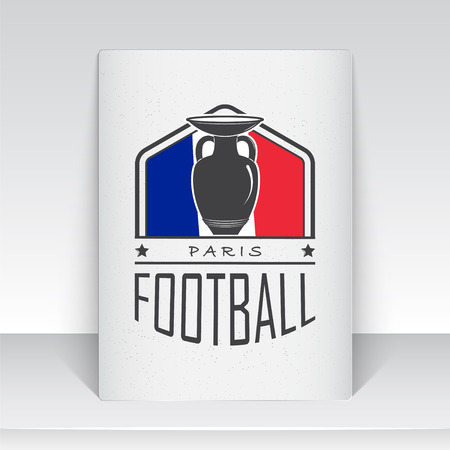 Football Championship of France. Soccer time. Detailed elements. Old retro vintage grunge. Scratched, damaged, dirty effect. Typographic labels, stickers and badges. Flat vector illustrationのイラスト素材