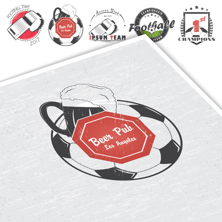 Set of Soccer Football Club. Sport Team. Detailed elements. Old retro vintage grunge. Mockup style. Typographic labels, stickers, logos and badges. Flat vector illustrationのイラスト素材