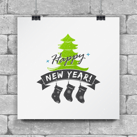 New Year and Merry Christmas. Christmas shopping. Year of the rooster. Detailed elements. Old retro vintage grunge. Typographic labels, stickers, logos and badges.のイラスト素材