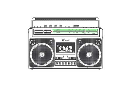 Retro ghetto blaster. Detailed elements. Old retro vintage player icon. Flat vector illustrationのイラスト素材