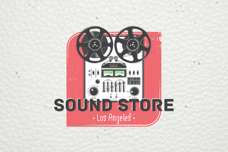 Color sticker studio recording and music shop. Detailed elements. Old retro vintage grunge. Typographic labels, stickers, logos and badges. Flat vector illustrationのイラスト素材