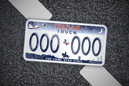 Texas auto license plate, on the asphalt. Detailed object.のイラスト素材