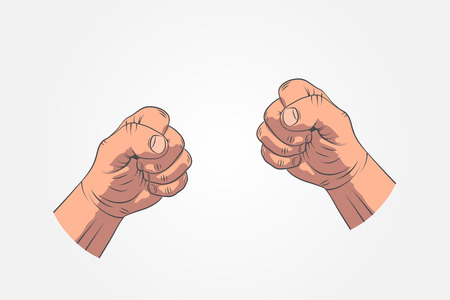 Realistic sketch hands - gestures. Hand-drawn icon clenched fist. Mock up style. Hand painted. Flat vector illustrationのイラスト素材