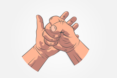 Realistic hands - gestures. Hand painted. Fist on a palm.のイラスト素材