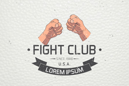Realistic and detailed fist emblem. Fighting club emblems, MMA, boxing typographic labels, stickers, logos and badges. Flat vector illustrationのイラスト素材