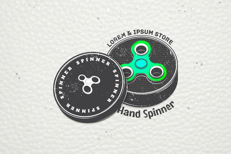 Hand Fidget Spinner Stress Relief Toys. Detailed object. Typographic labels, stickers, logos and badges.のイラスト素材