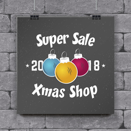 Happy New Year and Merry Christmas. Christmas shopping. Year of the dog. Detailed elements. Old retro vintage grunge. Typographic labels, stickers, logos and badges. Flat vector illustrationのイラスト素材
