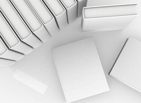 template empty book mockup set white background , 3d renderingの写真素材