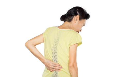 old asian woman feel spine bones pain , bone degeneration