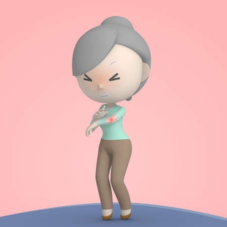 old woman feel elbow bones pain , 3D renderingの写真素材