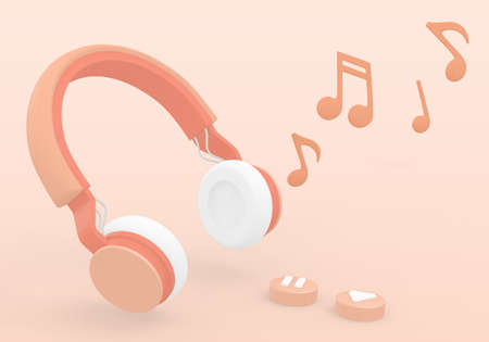 wireless headphones and music note , 3d renderingの写真素材