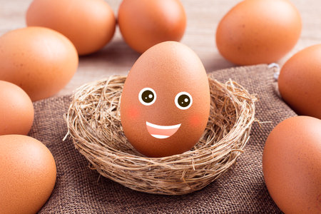 Happy eggs in the straw Surrounded by other eggs