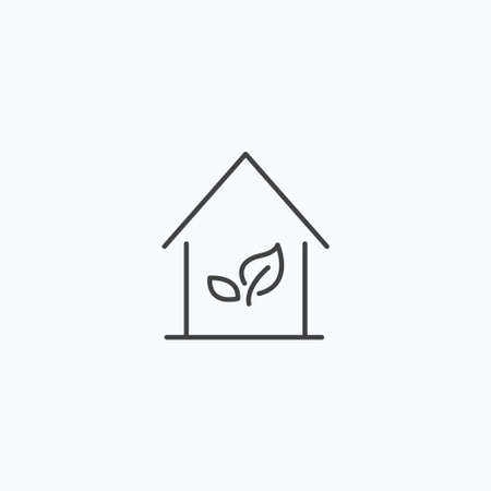 Eco home leaf construction line icon. Wood nature house architecture. Vector illustrationのイラスト素材