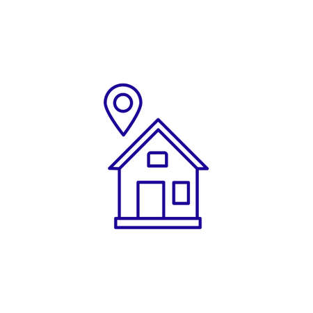Move city house tracking pin line icon. Address pinpoint home geolocation. Vector illustrationのイラスト素材