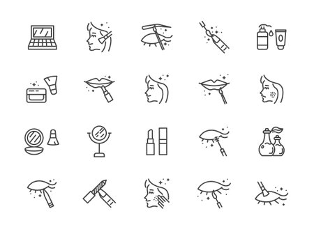 Beauty and cosmetics line icon set. Beauty makeup skincare vector line icon set.のイラスト素材