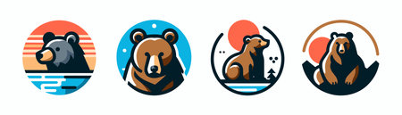 Bear head modern face logo icon. Wild bear emblem label icon.