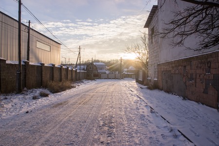 Lane on the evening at small cityの写真素材