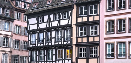 Colorful traditional french houses with great architectureの写真素材