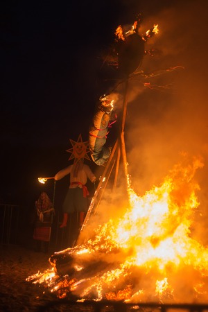 Big bonfire in a white summer nightの写真素材