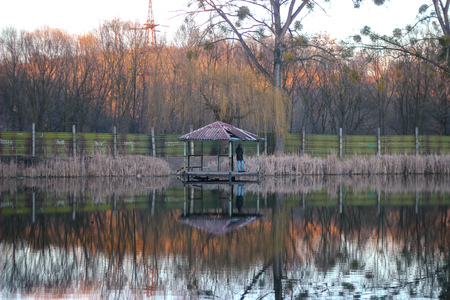Garden furniture to relax on the banks of autumnの写真素材