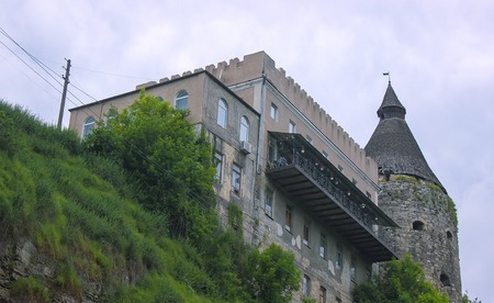 Castle complex in the evening at grass backgroundの写真素材