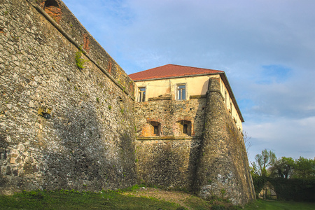 background texture of medieval castle stone wallの写真素材