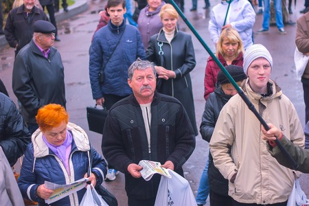 Zhytomyr, Ukraine - May 5, 2015: Requirements of entrepreneurs supported by the leader of the Radical Party deputy Oleg Lyashko.のeditorial素材