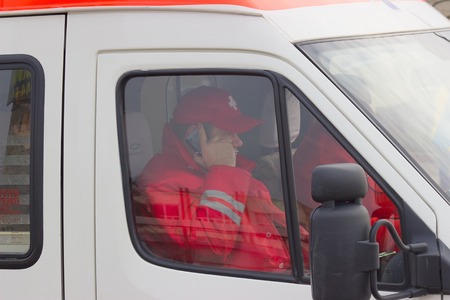 Zhytomyr, Ukraine - September 10, 2014: Teams ready for instructive exercise association of the red crossのeditorial素材