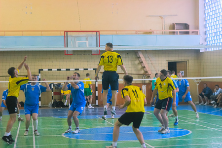 Zhytomyr, Ukraine - September 05, 2015: Volleyball game of Physical Culture at sports playground in Zhytomyrのeditorial素材